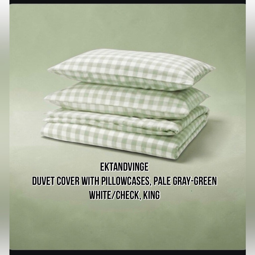 Green Gingham Cotton Duvet Cover & Pillowcase Set
